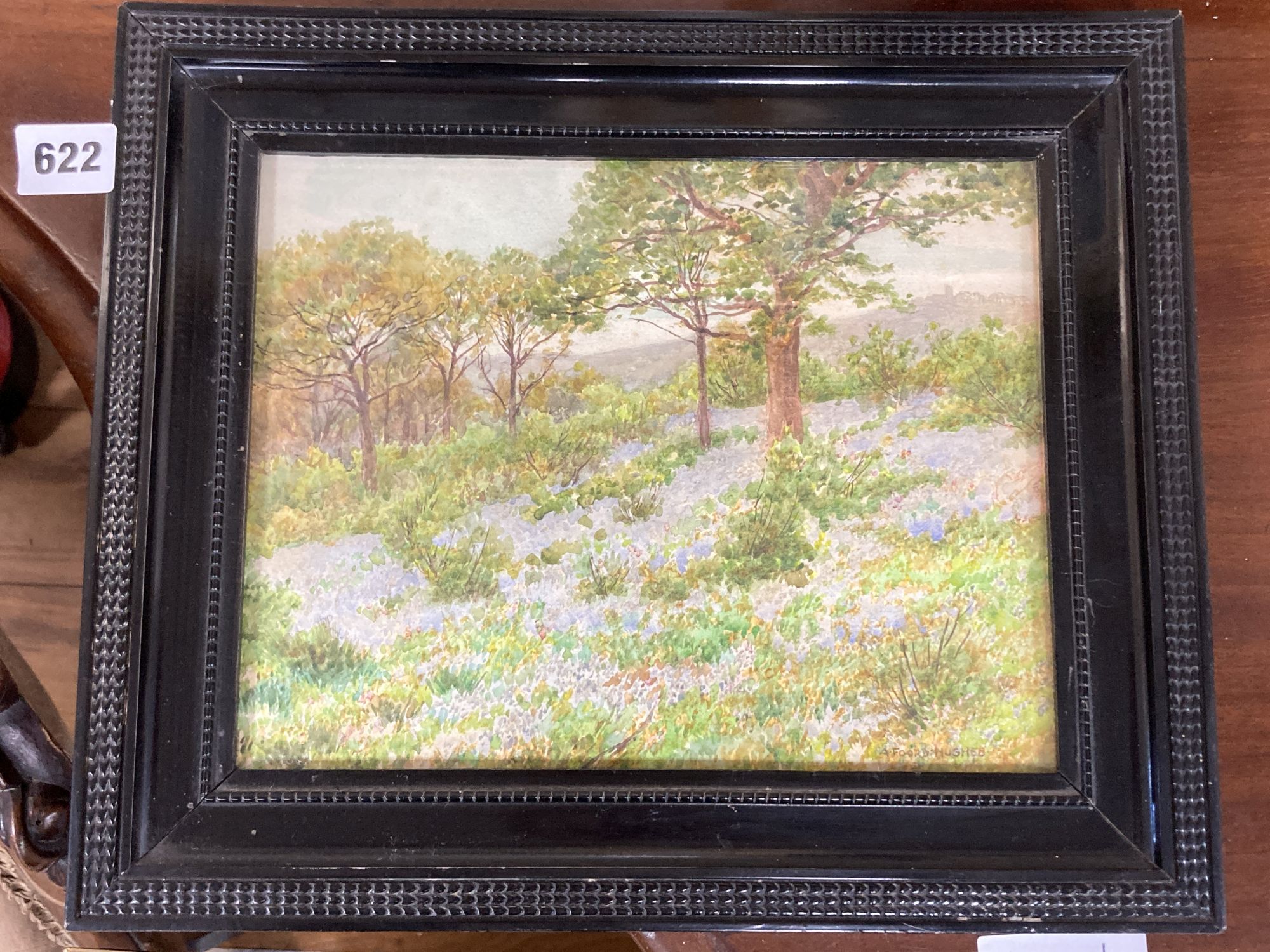 Arthur Foord Hughes (1856-1934), watercolour, Bluebells in the Ruffler, signed, 19 x 24cm